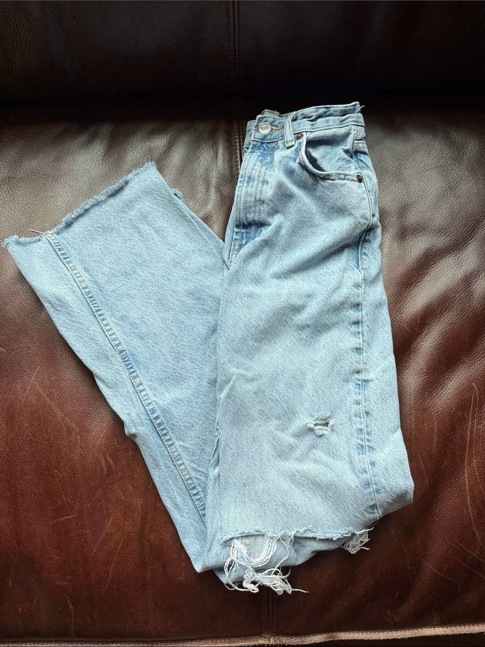 Zara Light Blue Distressed High-Waist Jeans